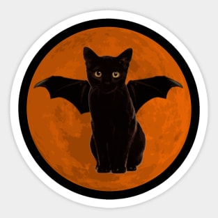 Orange Moon Bat Cat Sticker